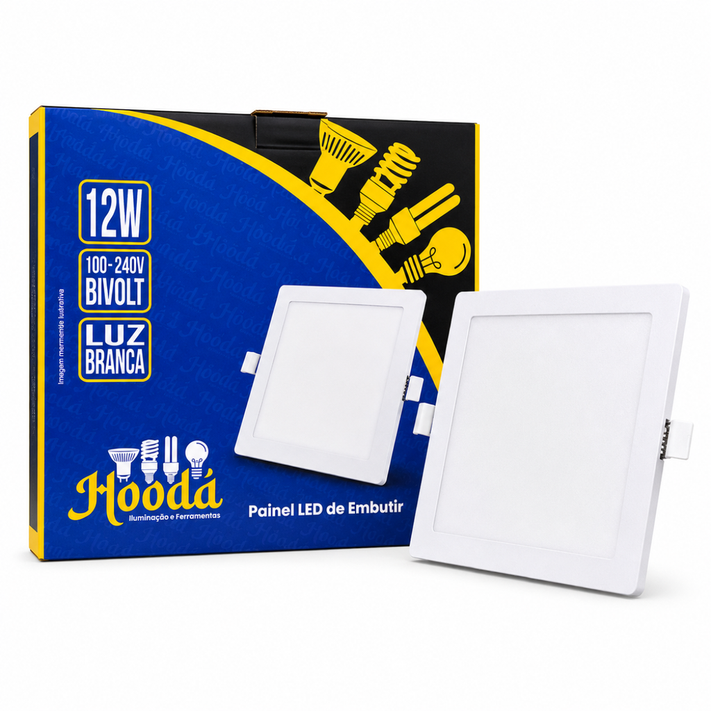 Painel LED Quadrado de Embutir 12W 6500K Luz Branca