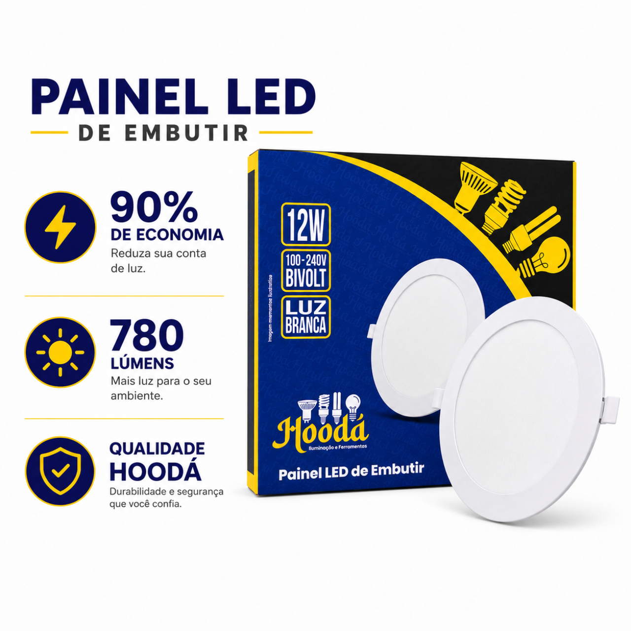 Painel Embutir Redondo 12w 6500k