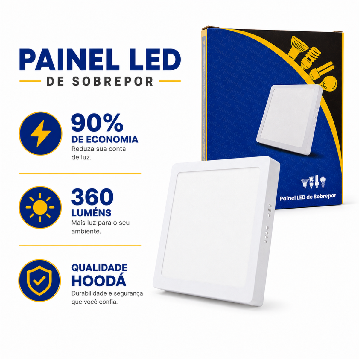 Painel LED Quadrado de Sobrepor 6W 6500K Luz Branca