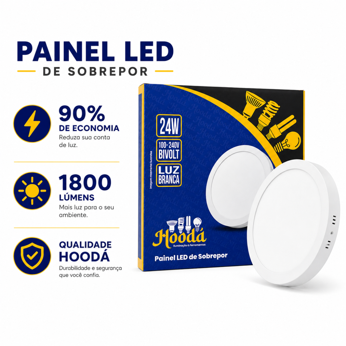 Painel LED Redondo de Sobrepor 24W 6500K Luz Branca
