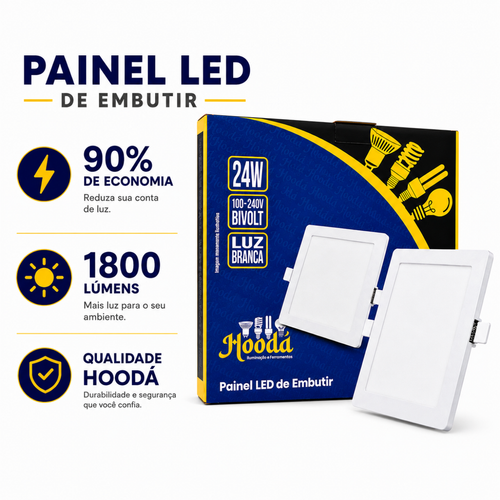 Painel LED Quadrado de Embutir 24W 6500K Luz Branca