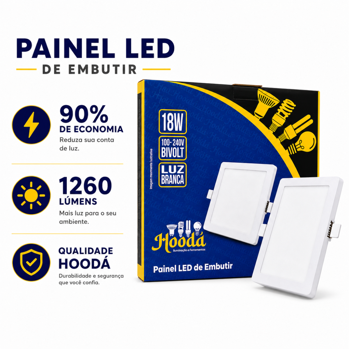 Painel LED Quadrado de Embutir 18W 6500K Luz Branca