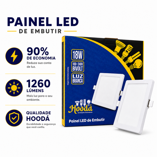Painel LED Quadrado de Embutir 18W 6500K Luz Branca