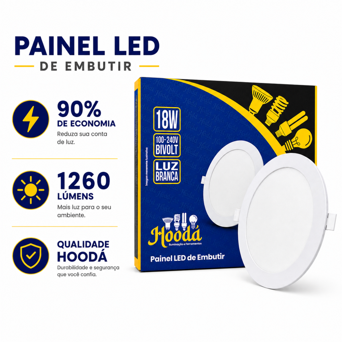 Painel LED Redondo de Embutir 18W 6500K Luz Branca