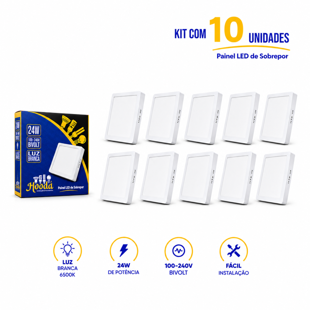 Painel LED Quadrado de Sobrepor 24W 6500K Luz Branca
