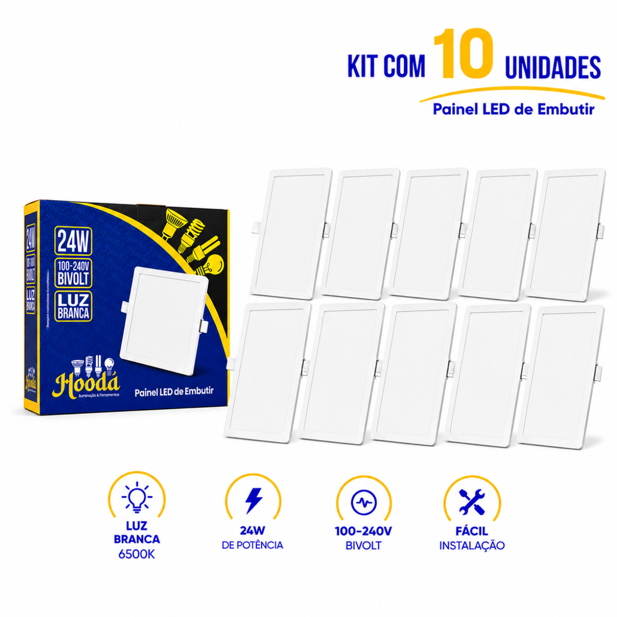 Painel LED Quadrado de Embutir 24W 6500K Luz Branca