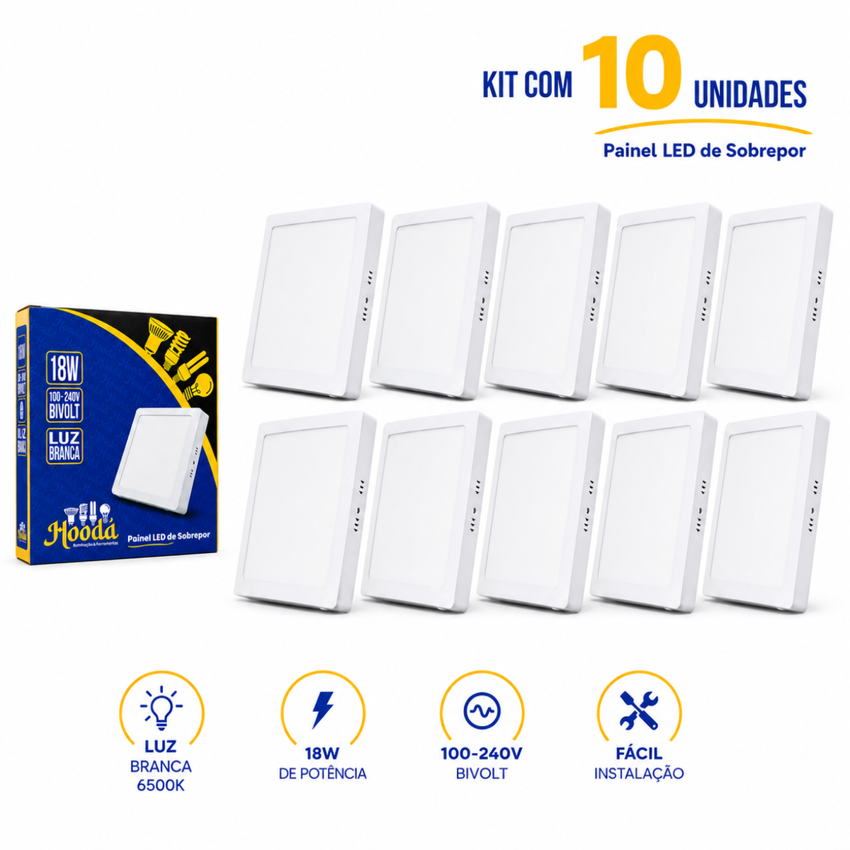 Painel LED Quadrado de Sobrepor 18W 6500K Luz Branca