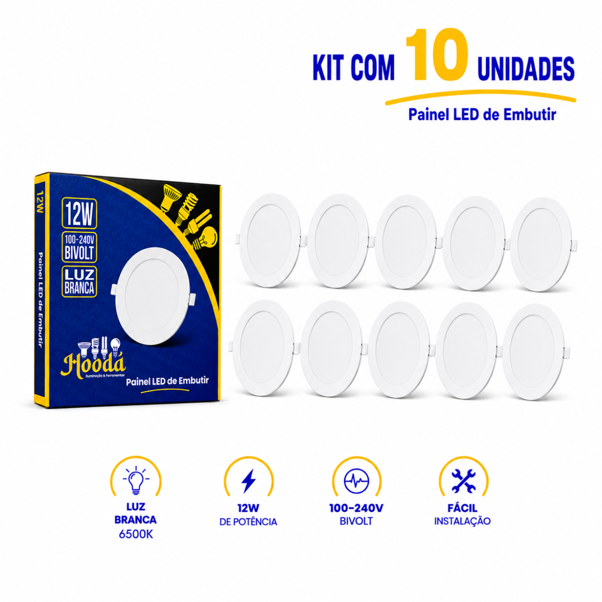 Painel LED Redondo de Embutir 12W 6500K Luz Branca