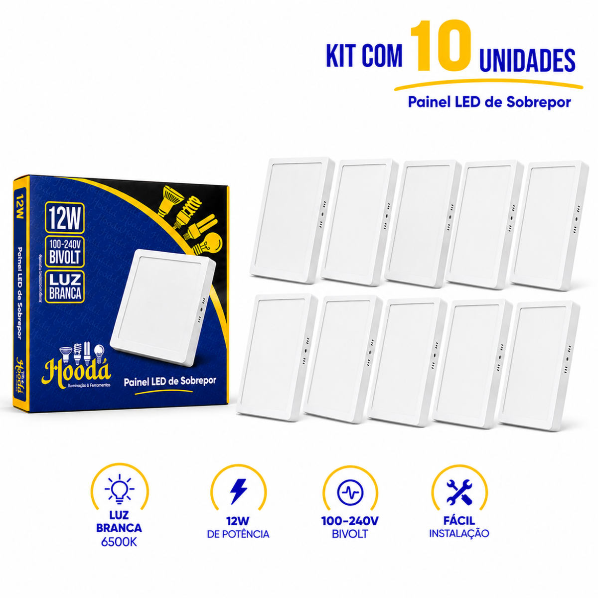 Painel LED Quadrado de Sobrepor 12W 6500K Luz Branca