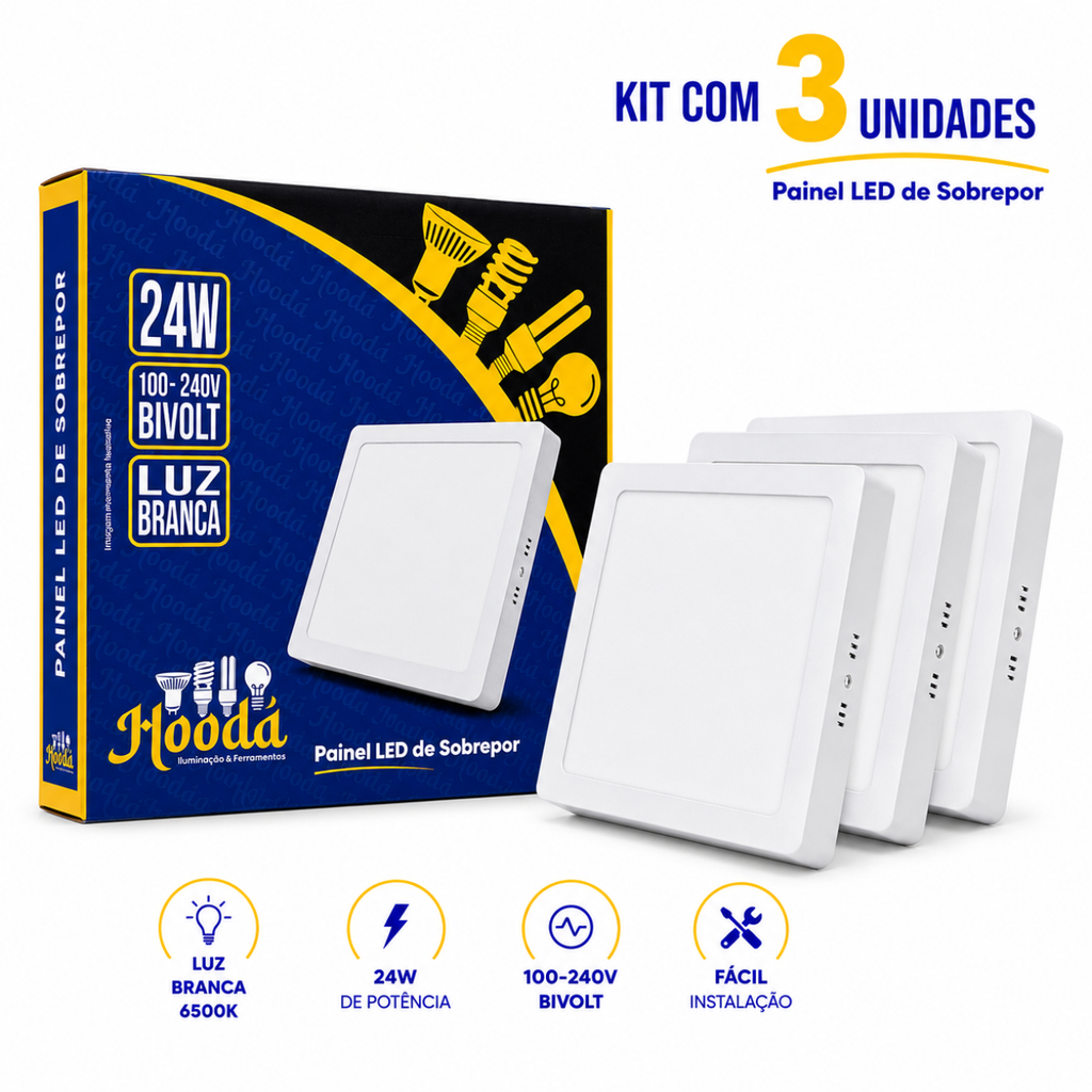 Painel LED Quadrado de Sobrepor 24W 6500K Luz Branca