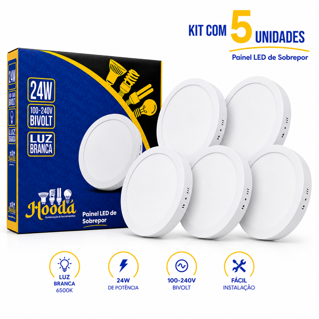 Painel LED Redondo de Sobrepor 24W 6500K Luz Branca