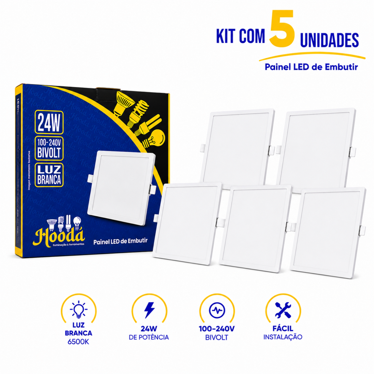 Painel LED Quadrado de Embutir 24W 6500K Luz Branca