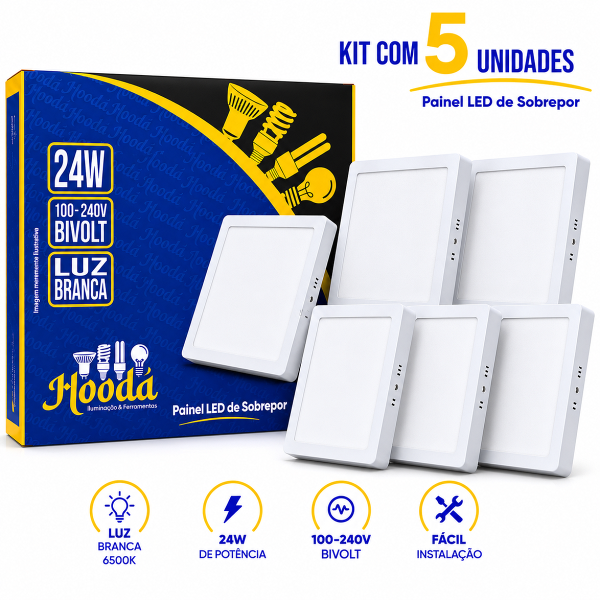 Painel LED Quadrado de Sobrepor 24W 6500K Luz Branca