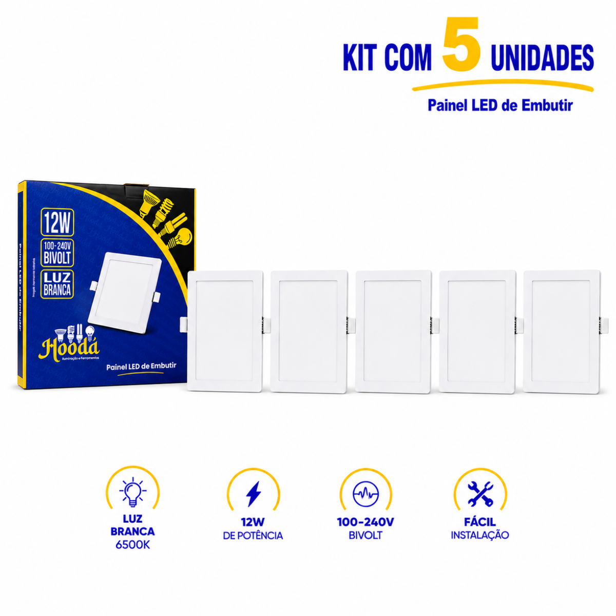 Painel LED Quadrado de Embutir 12W 6500K Luz Branca