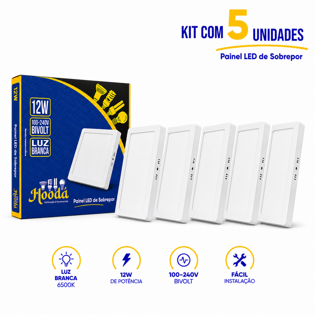 Painel LED Quadrado de Sobrepor 12W 6500K Luz Branca