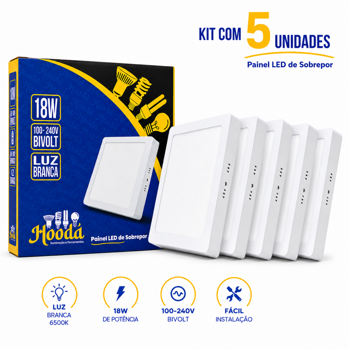 Painel LED Quadrado de Sobrepor 18W 6500K Luz Branca