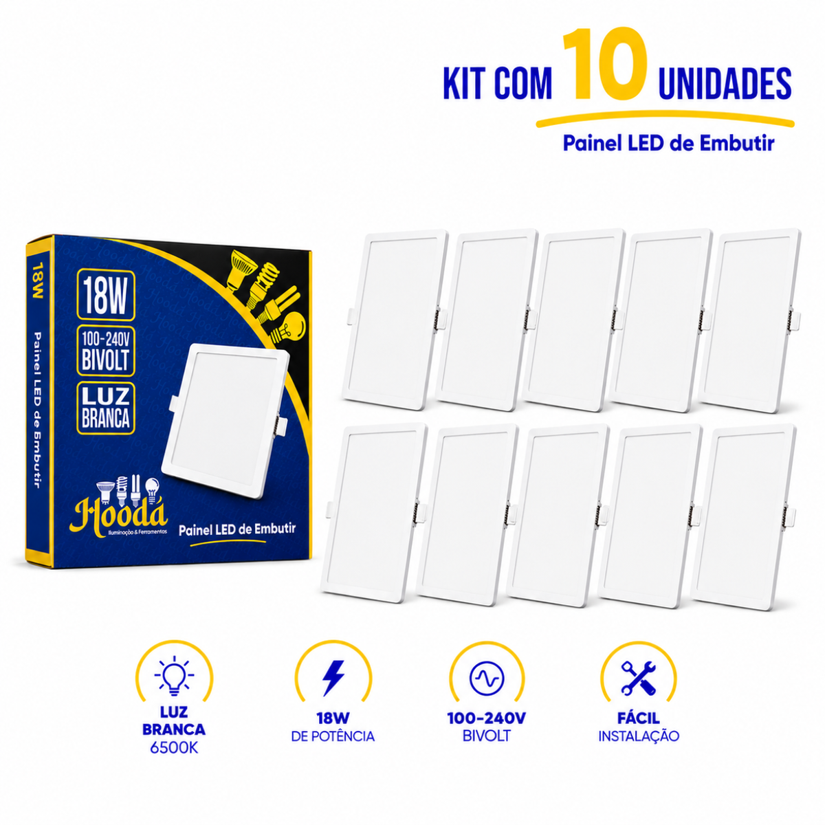 Painel LED Quadrado de Embutir 18W 6500K Luz Branca