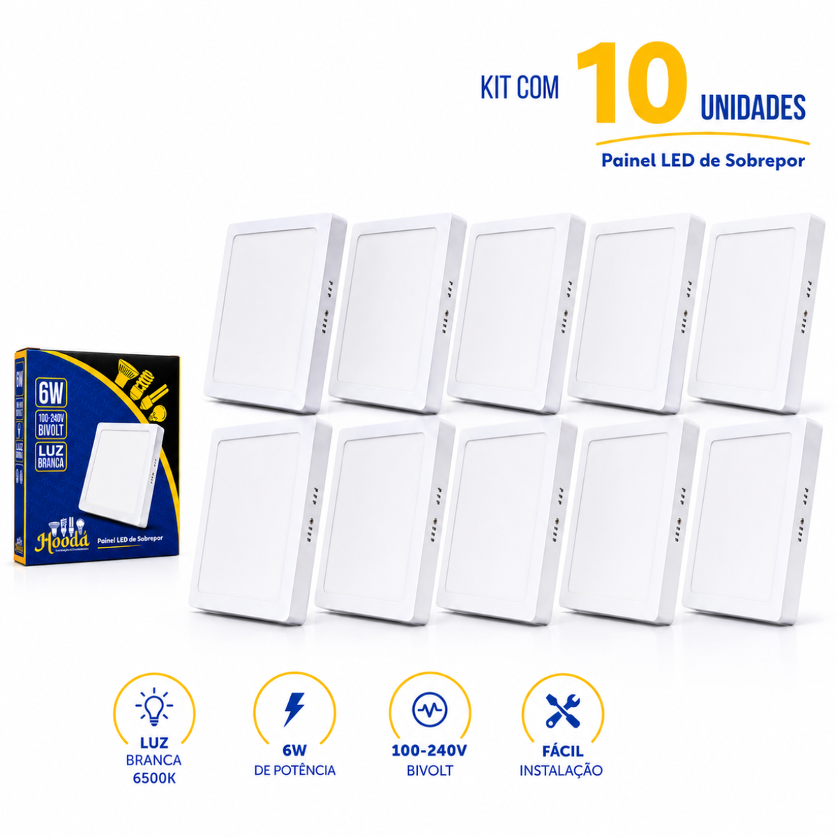 Painel LED Quadrado de Sobrepor 6W 6500K Luz Branca