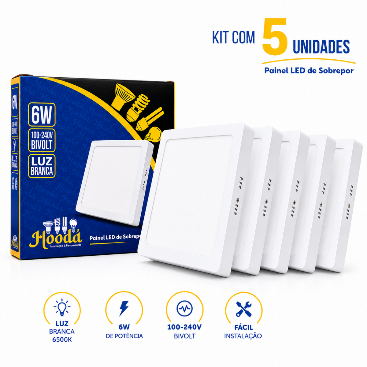 Painel LED Quadrado de Sobrepor 6W 6500K Luz Branca